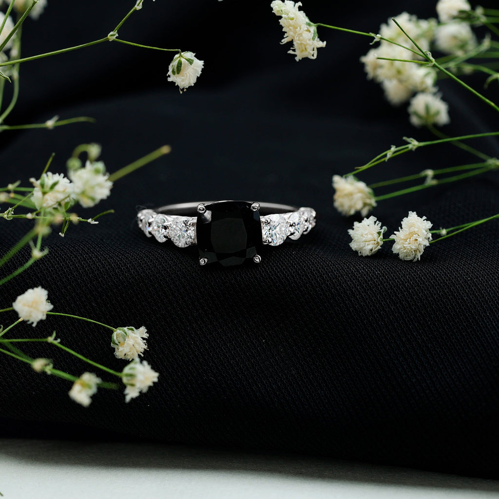 Lab Grown Black Diamond Solitaire Ring with Moissanite