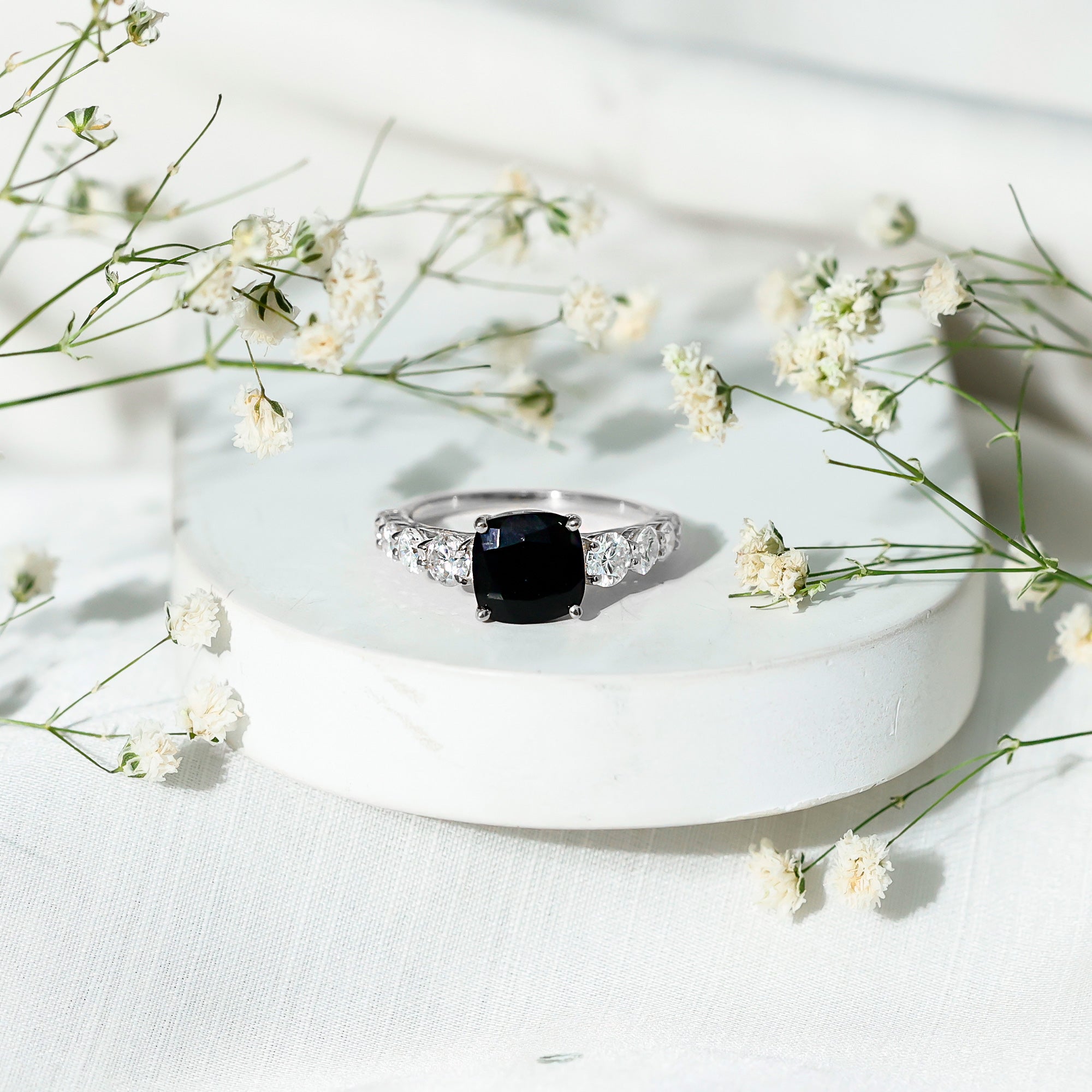 Lab Grown Black Diamond Solitaire Ring with Moissanite