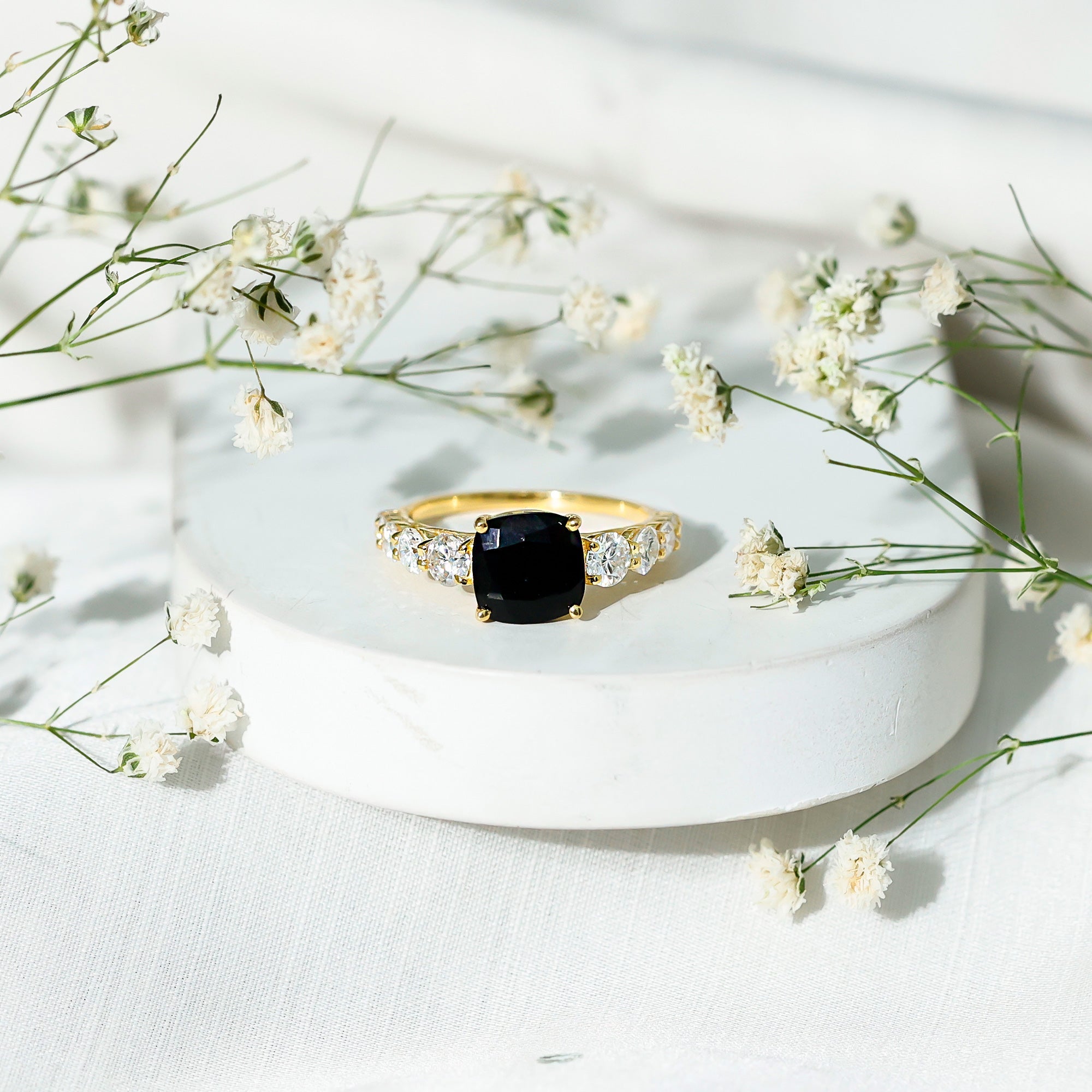 Lab Grown Black Diamond Solitaire Ring with Moissanite