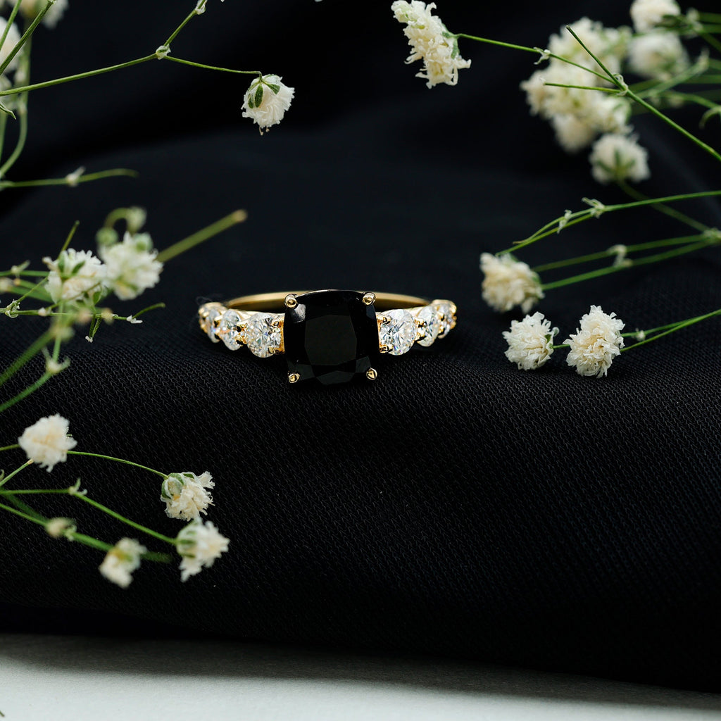 Lab Grown Black Diamond Solitaire Ring with Moissanite