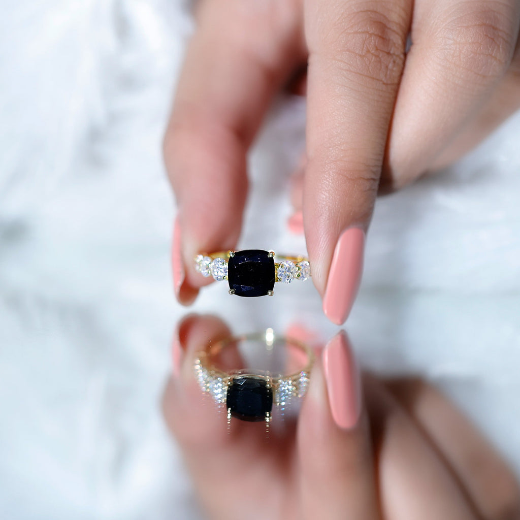 Lab Grown Black Diamond Solitaire Ring with Moissanite