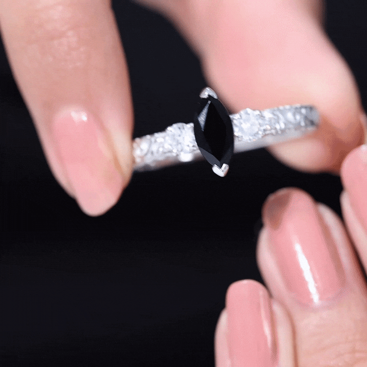 Vintage Inspired Lab Grown Black Diamond Solitaire Ring with Moissanite