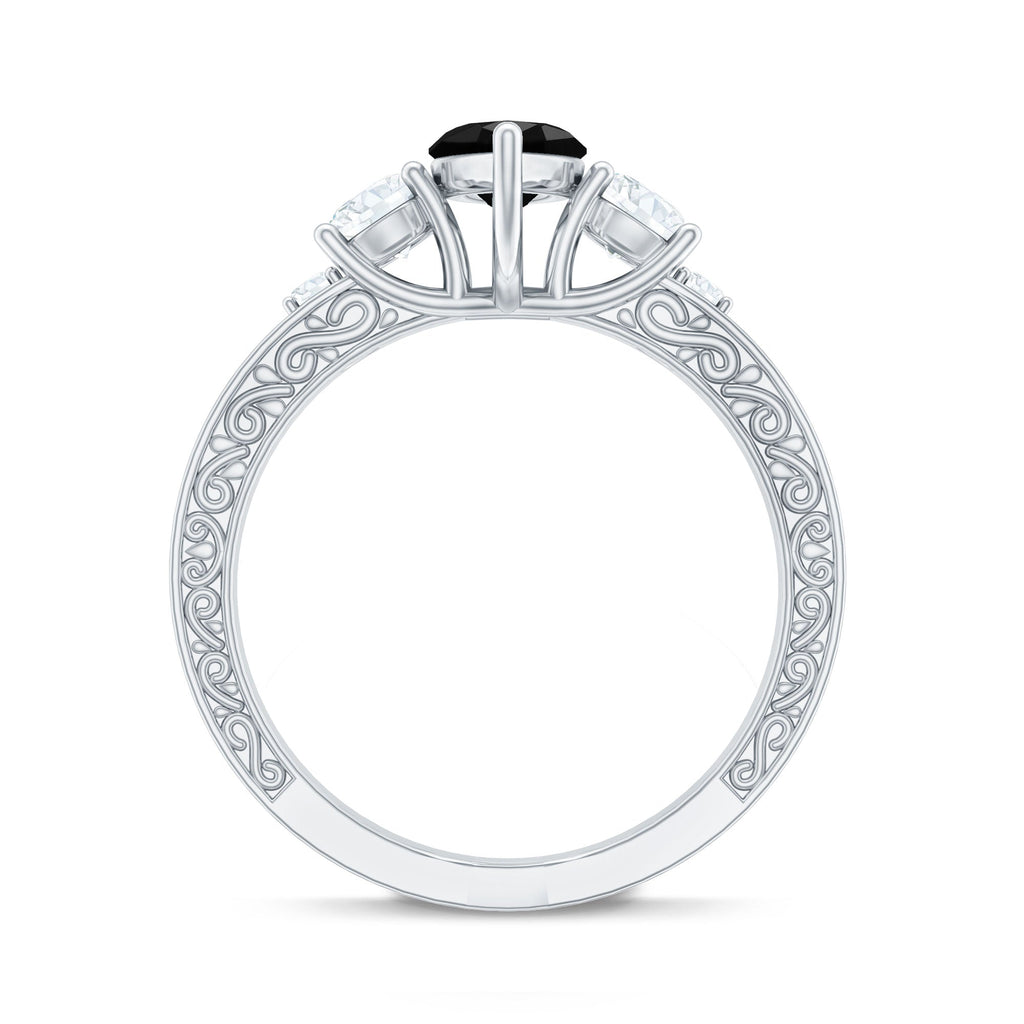 Vintage Inspired Lab Grown Black Diamond Solitaire Ring with Moissanite