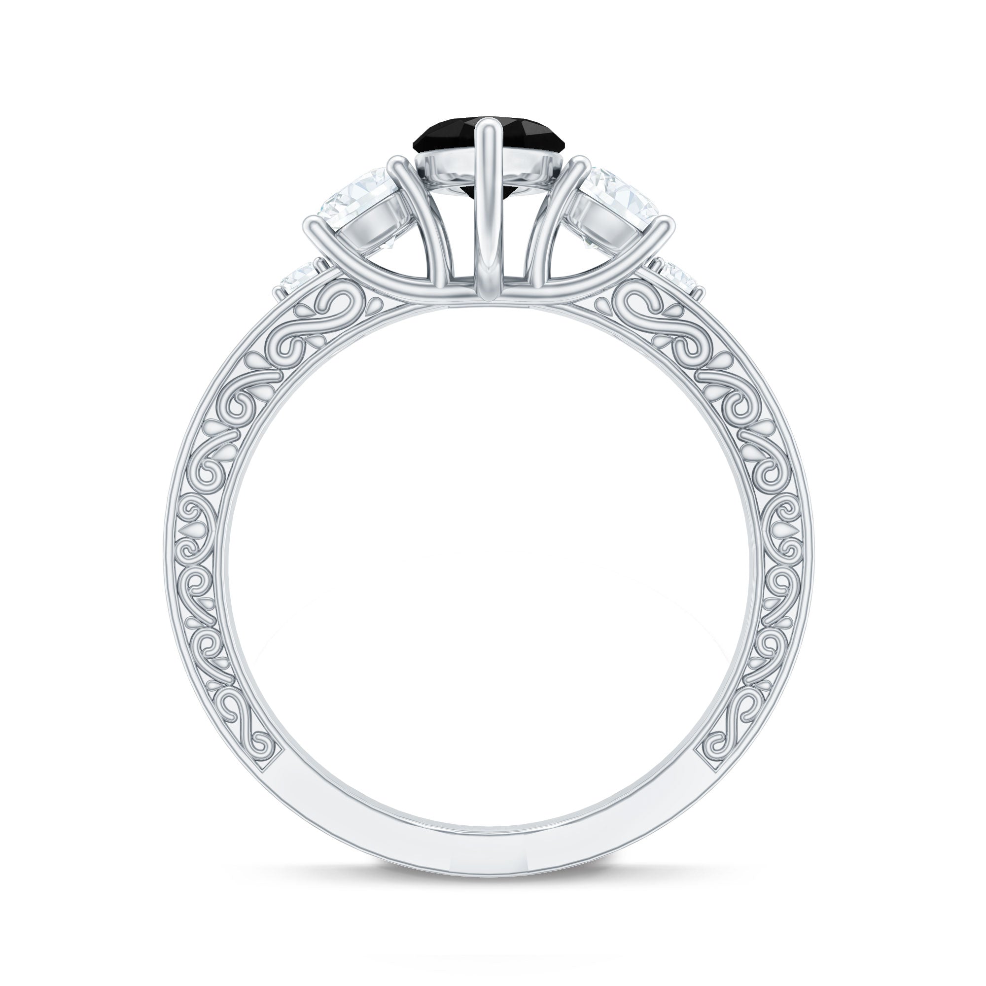 Vintage Inspired Lab Grown Black Diamond Solitaire Ring with Moissanite