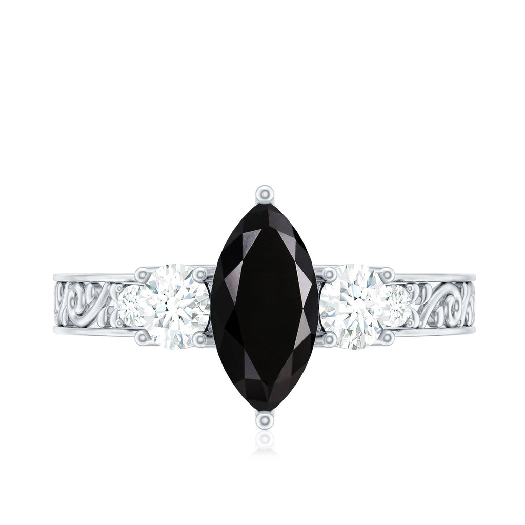 Vintage Inspired Lab Grown Black Diamond Solitaire Ring with Moissanite