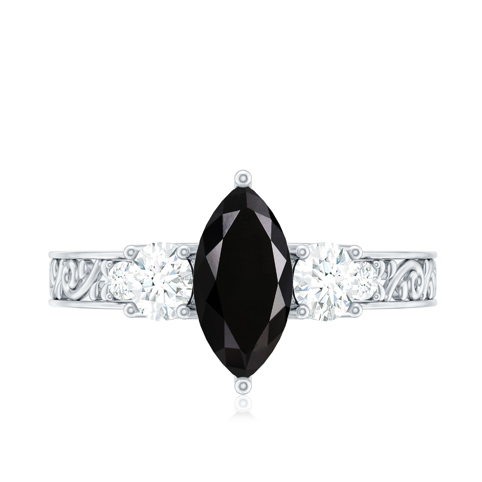 Vintage Inspired Lab Grown Black Diamond Solitaire Ring with Moissanite
