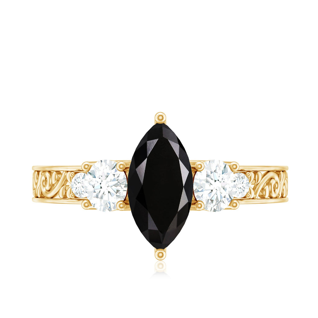 Vintage Inspired Lab Grown Black Diamond Solitaire Ring with Moissanite