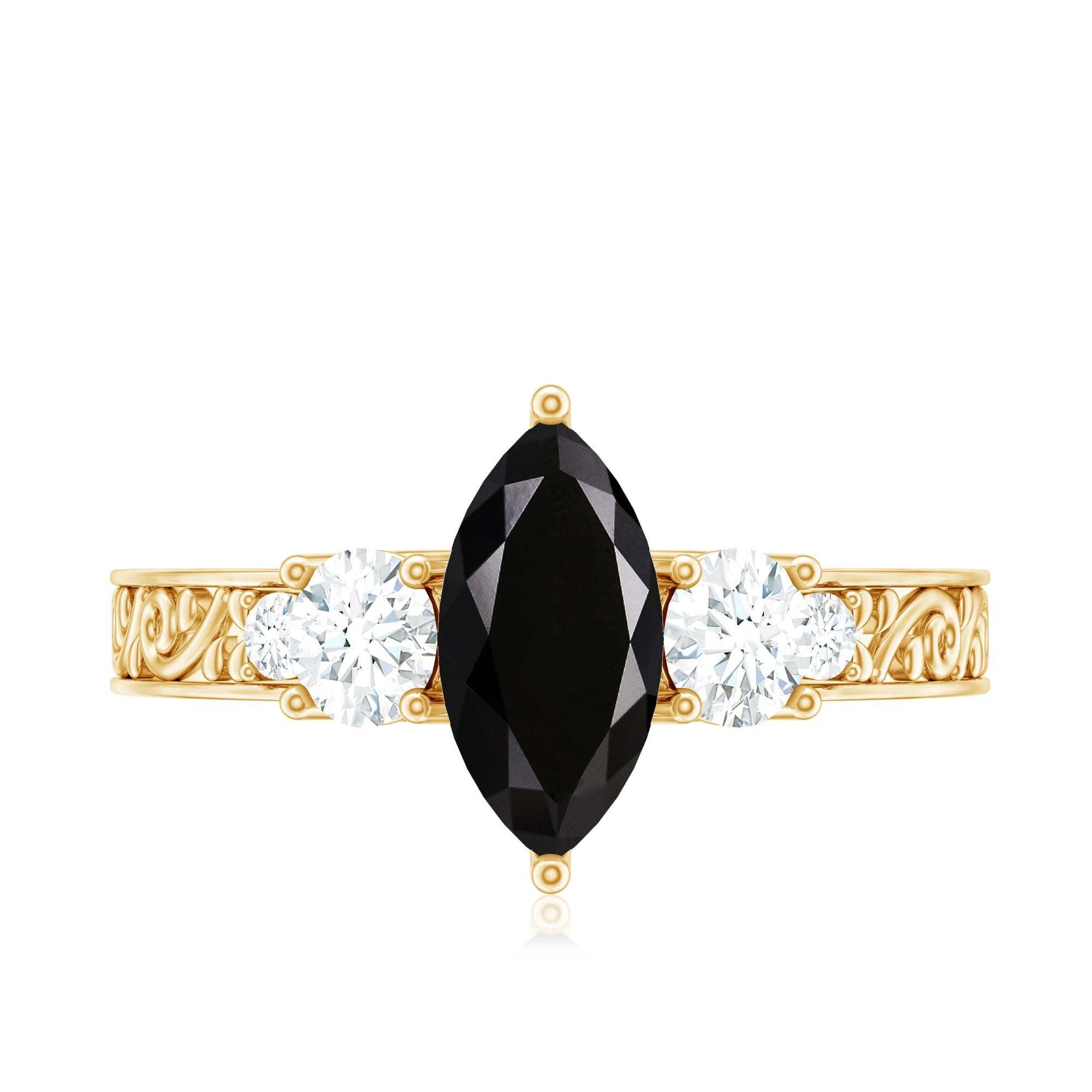 Vintage Inspired Lab Grown Black Diamond Solitaire Ring with Moissanite