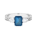 6X8mm Emerald Cut London Blue Topaz Statement Ring with Engraved Shank