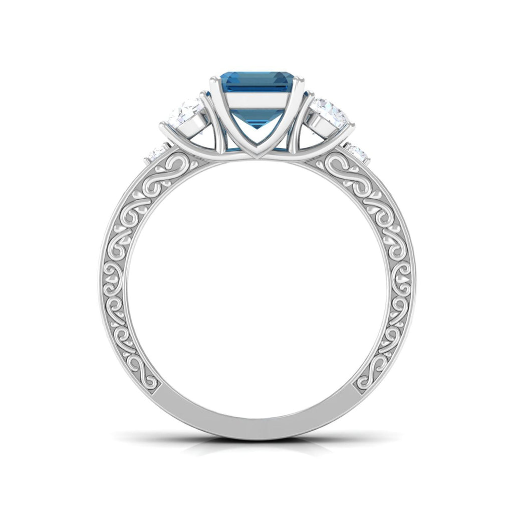 6X8mm Emerald Cut London Blue Topaz Statement Ring with Engraved Shank