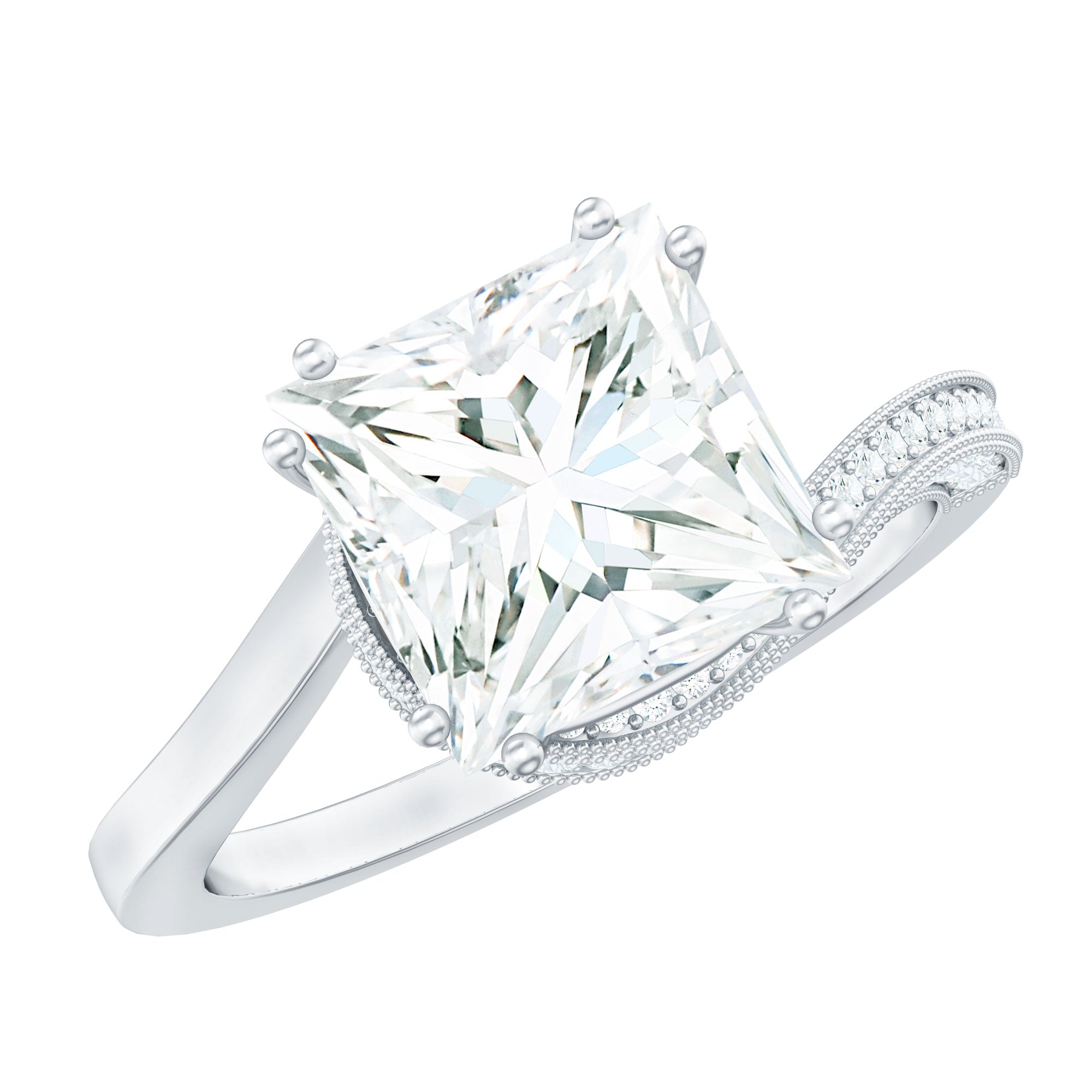 3.5 CT Moissanite Bypass Engagement Ring with Milgrain Detailing