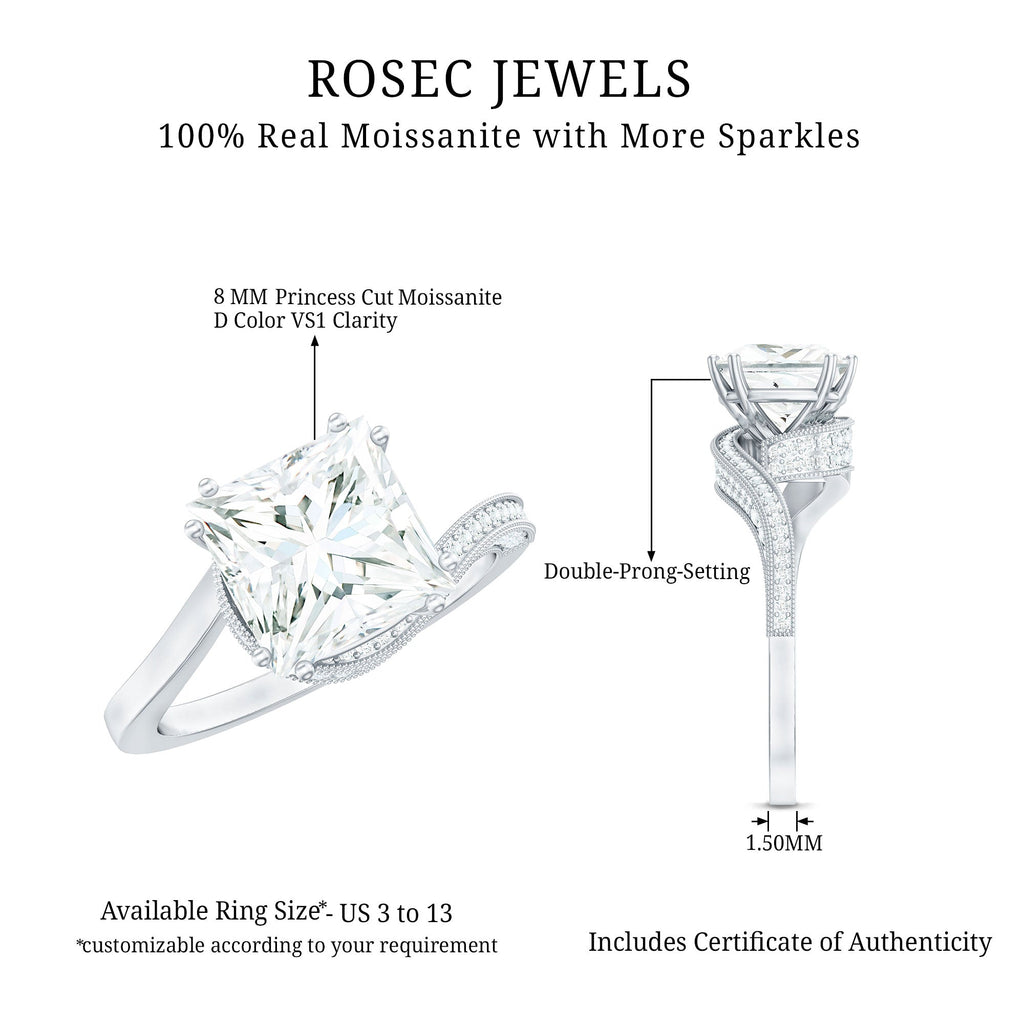 3.5 CT Moissanite Bypass Engagement Ring with Milgrain Detailing
