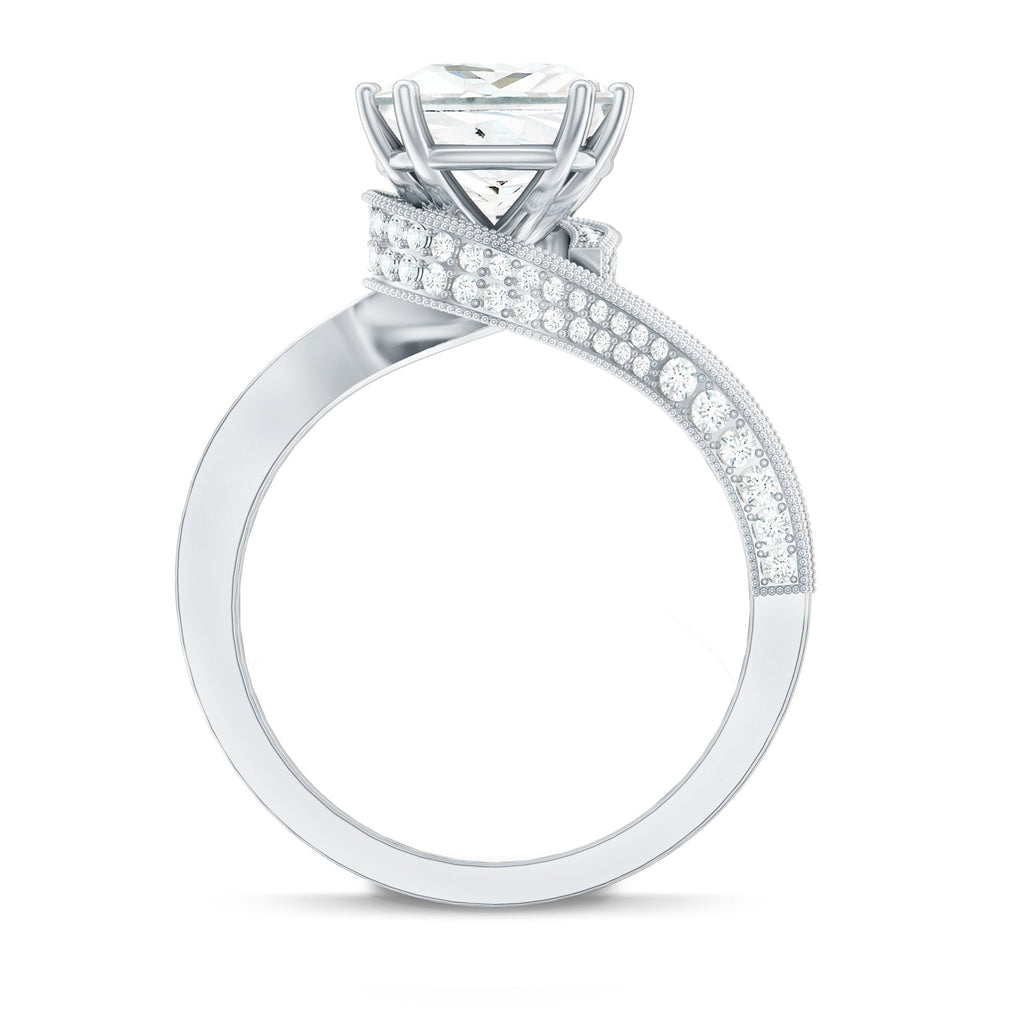 3.5 CT Moissanite Bypass Engagement Ring with Milgrain Detailing