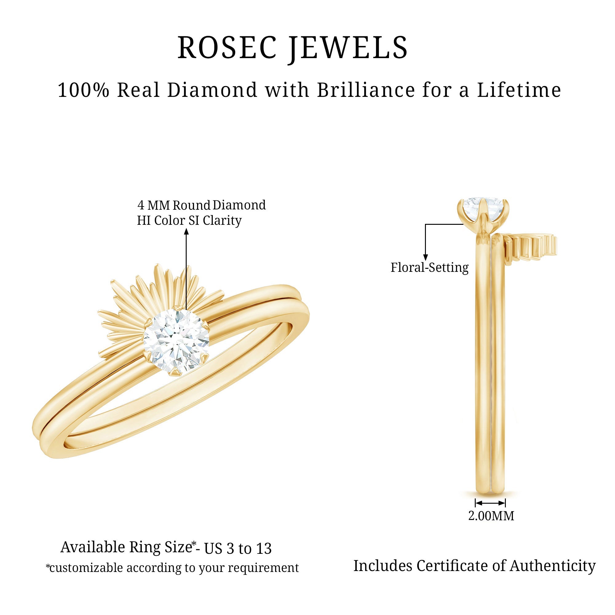 Certified Natural Diamond Promise Ring with Sunburst Enhancer