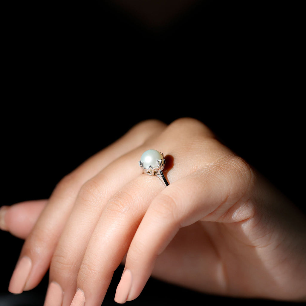 8 MM Round Pearl Art Deco Engagement Ring