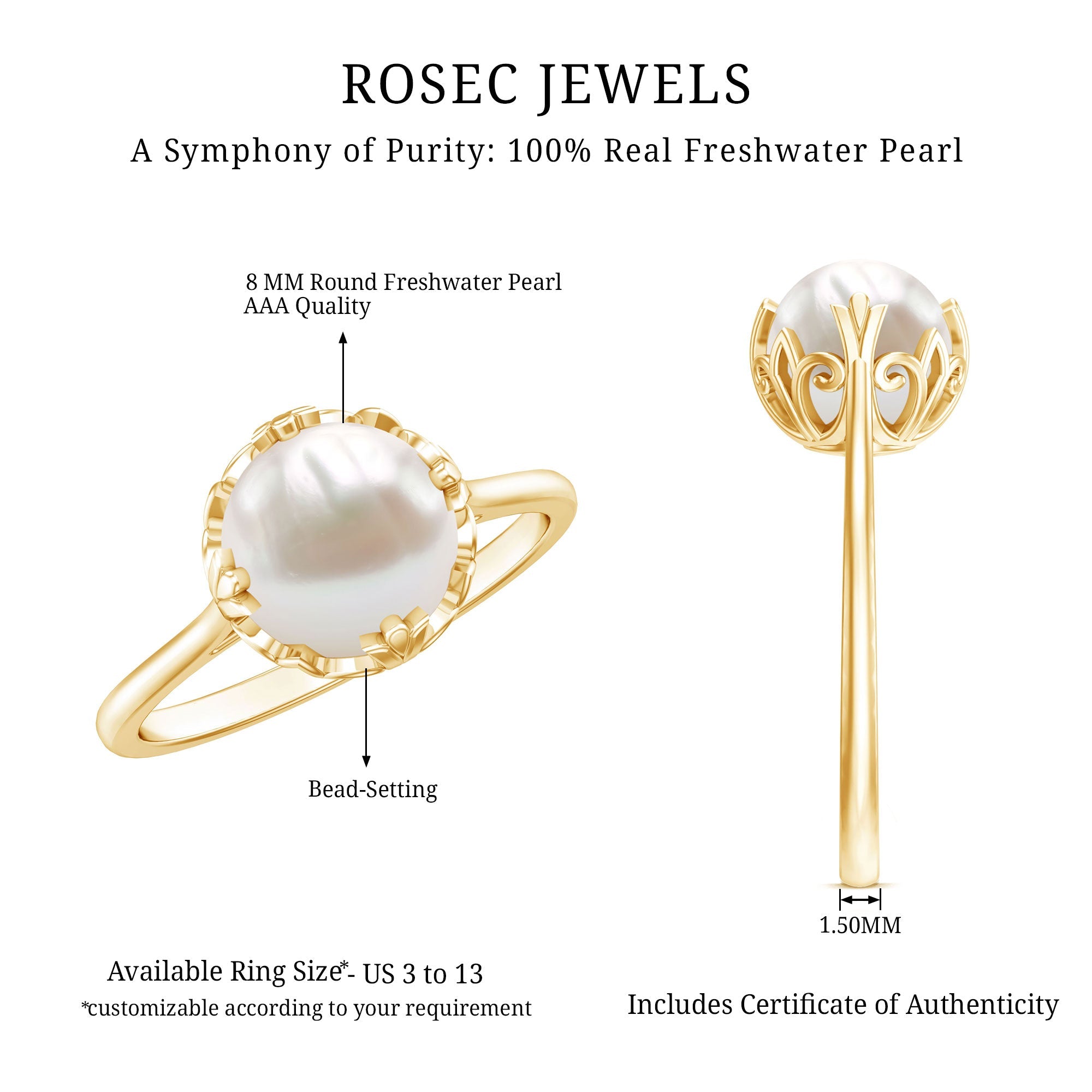 8 MM Round Pearl Art Deco Engagement Ring