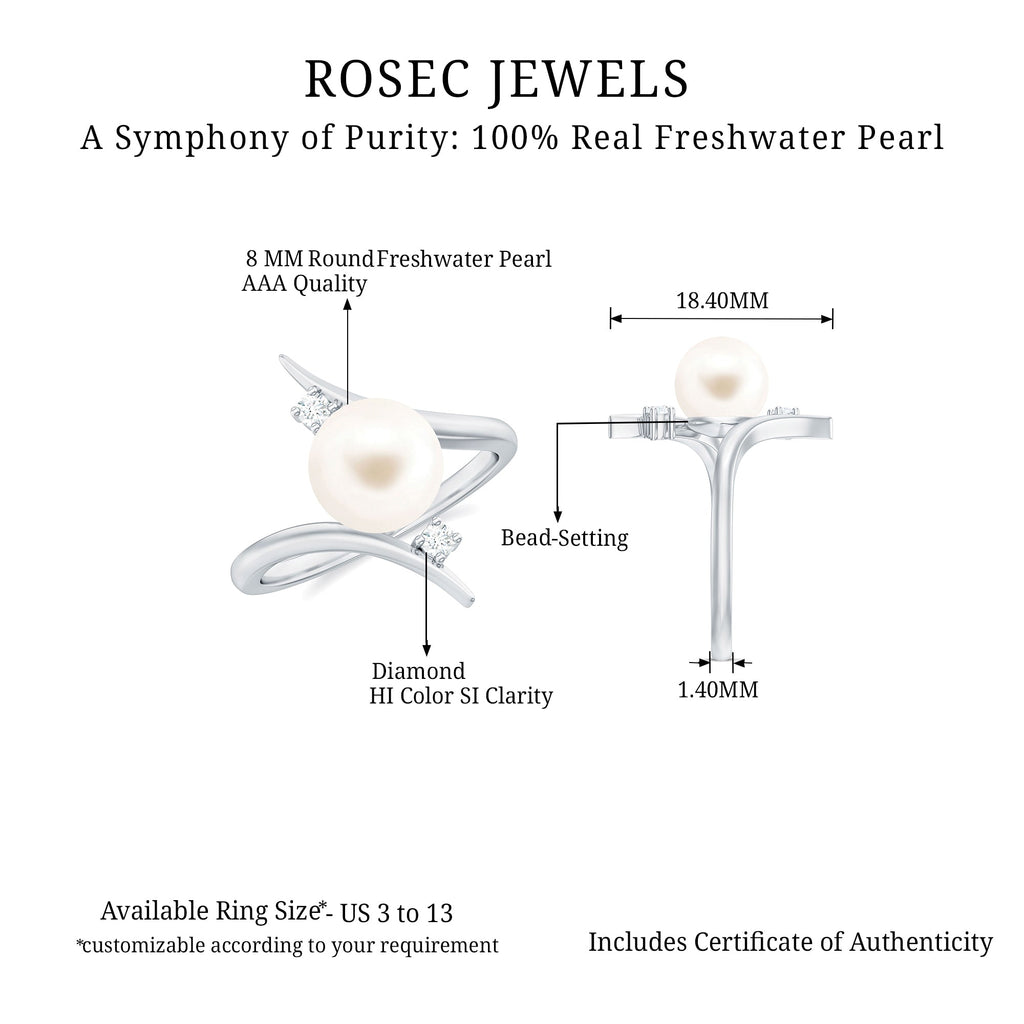 7.50 CT Freshwater Pearl Solitaire Bypass Ring with Diamond