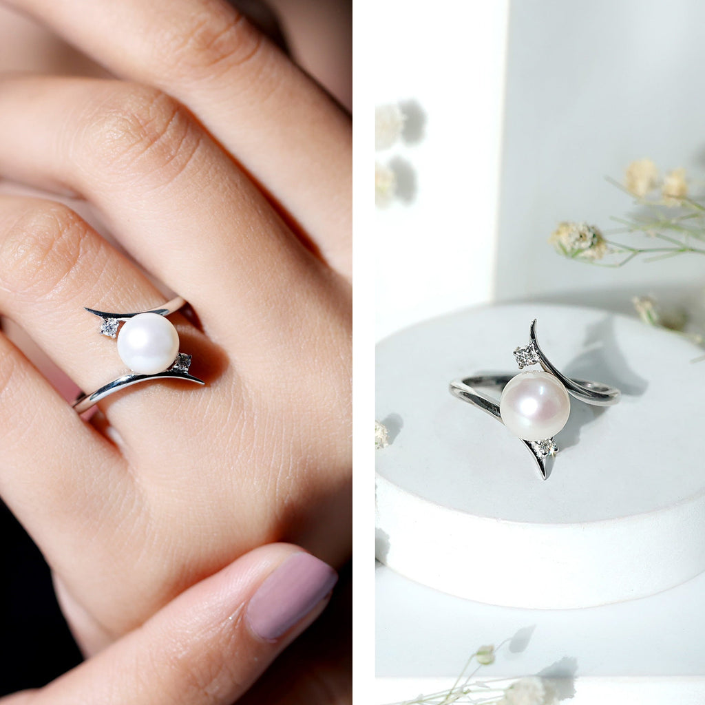 7.50 CT Freshwater Pearl Solitaire Bypass Ring with Diamond