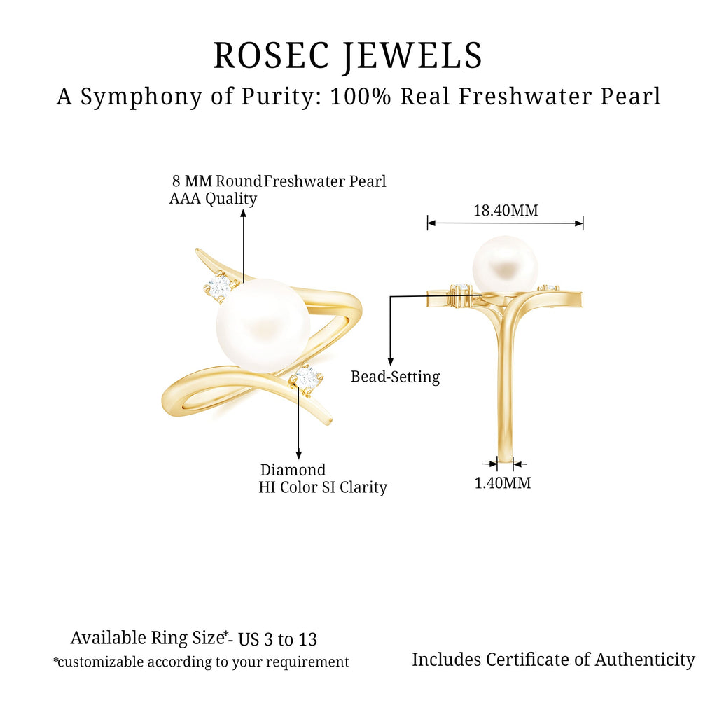 7.50 CT Freshwater Pearl Solitaire Bypass Ring with Diamond