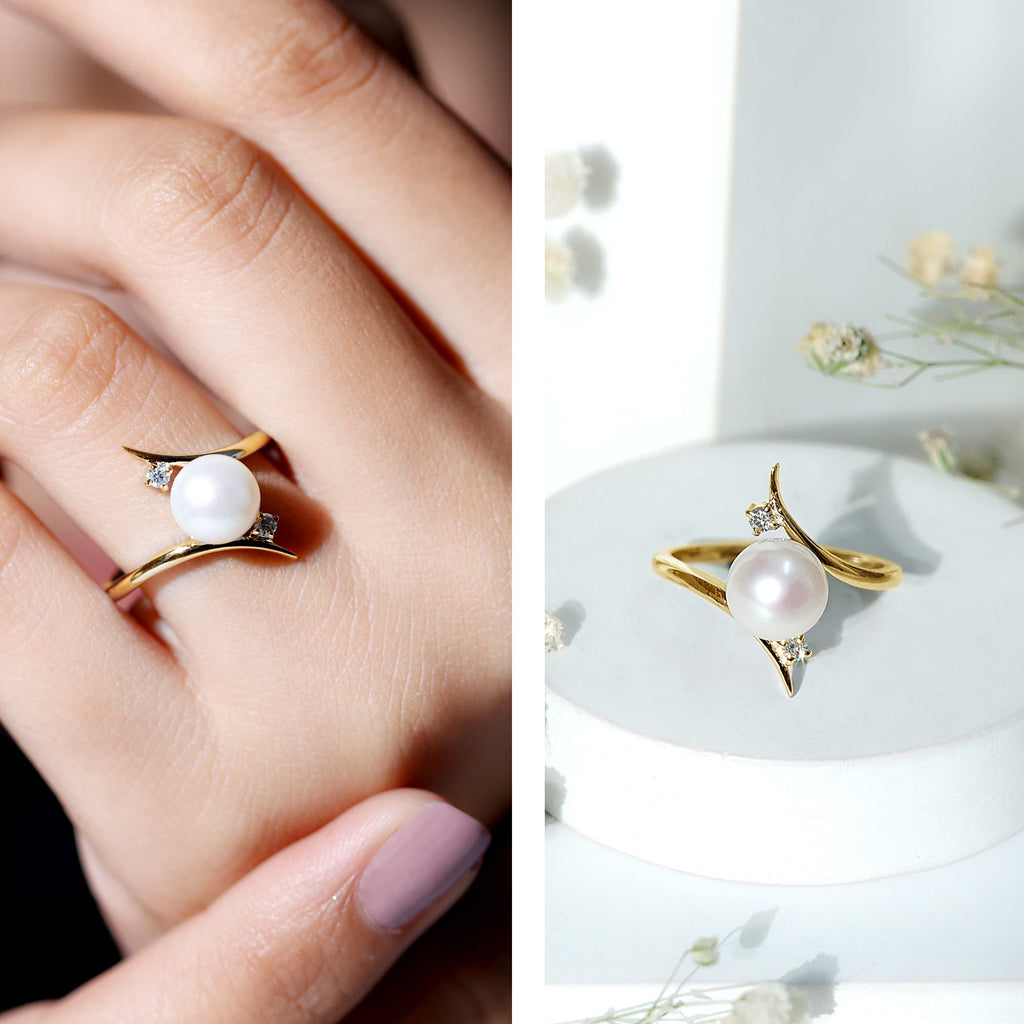 7.50 CT Freshwater Pearl Solitaire Bypass Ring with Diamond