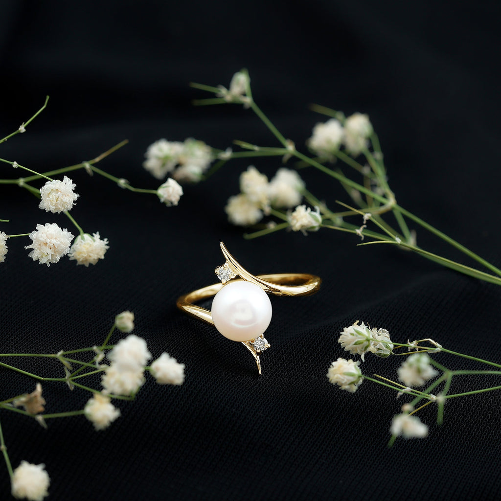 7.50 CT Freshwater Pearl Solitaire Bypass Ring with Diamond