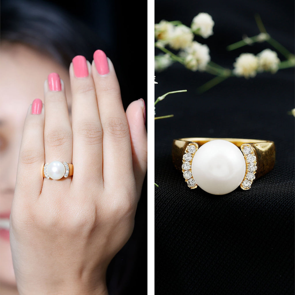 8.25 CT Freshwater Pearl Solitaire with Diamond Collar Ring
