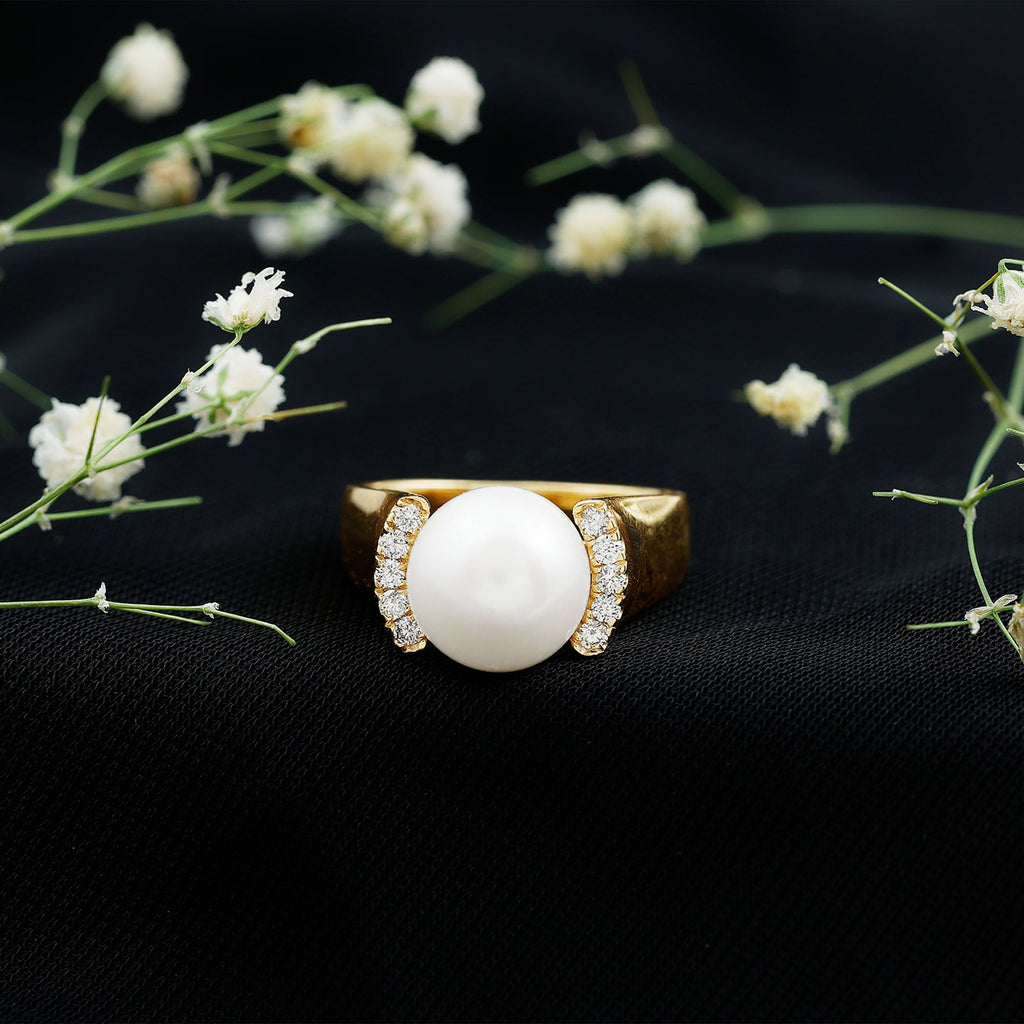 8.25 CT Freshwater Pearl Solitaire with Diamond Collar Ring
