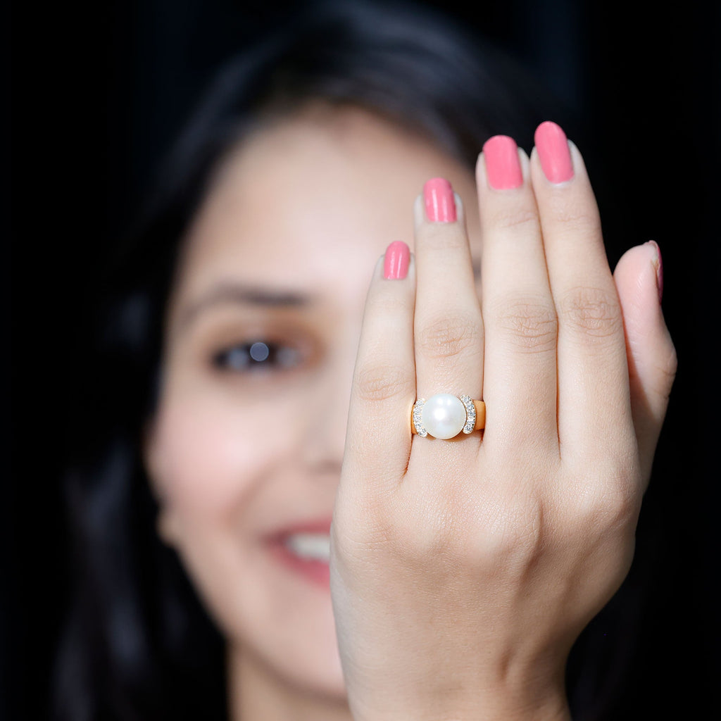 8.25 CT Freshwater Pearl Solitaire with Diamond Collar Ring