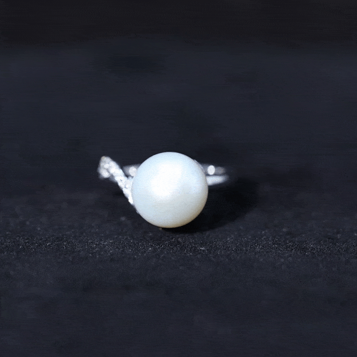 Designer Freshwater Pearl Solitaire Engagement Ring with Moissanite Accent