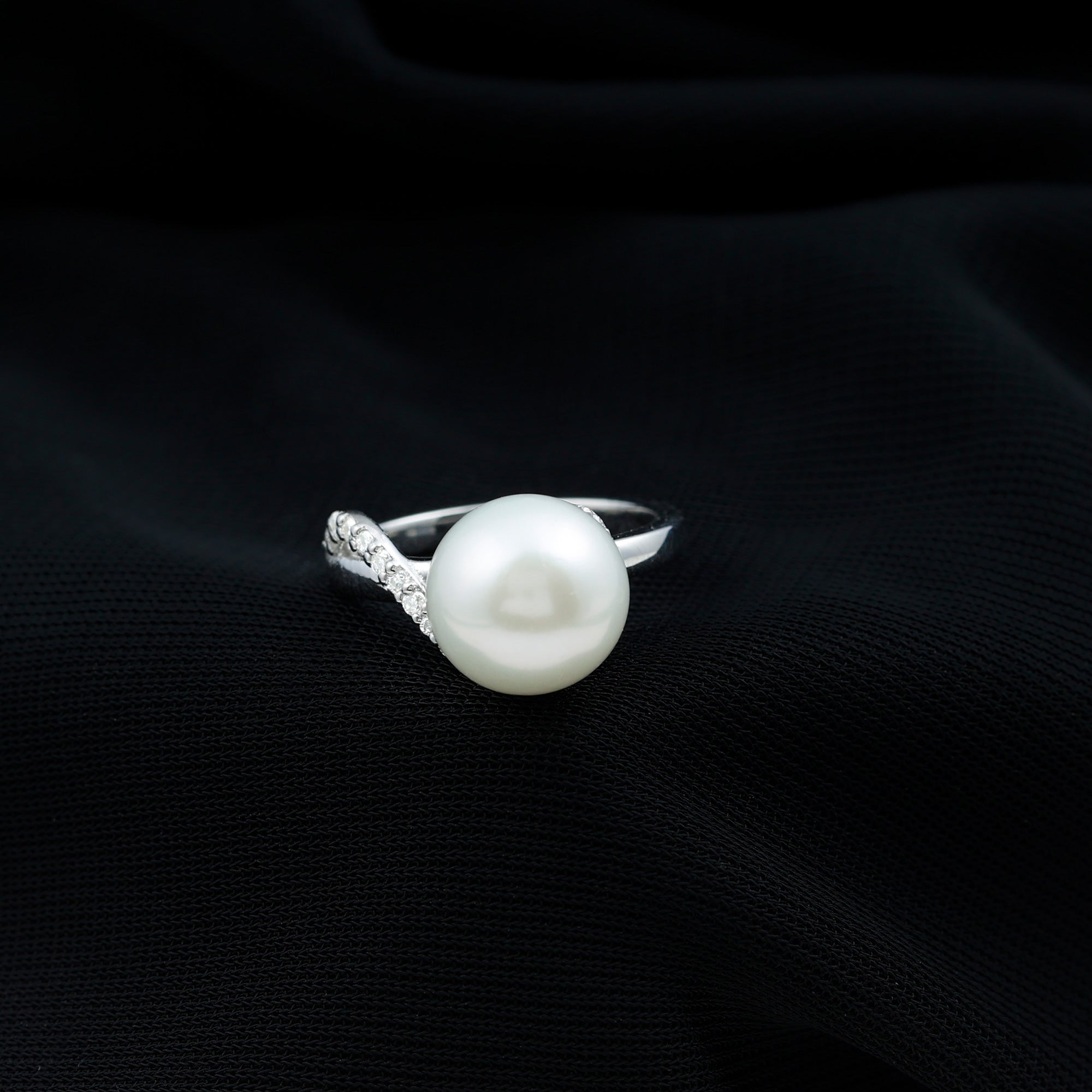 Designer Freshwater Pearl Solitaire Engagement Ring with Moissanite Accent
