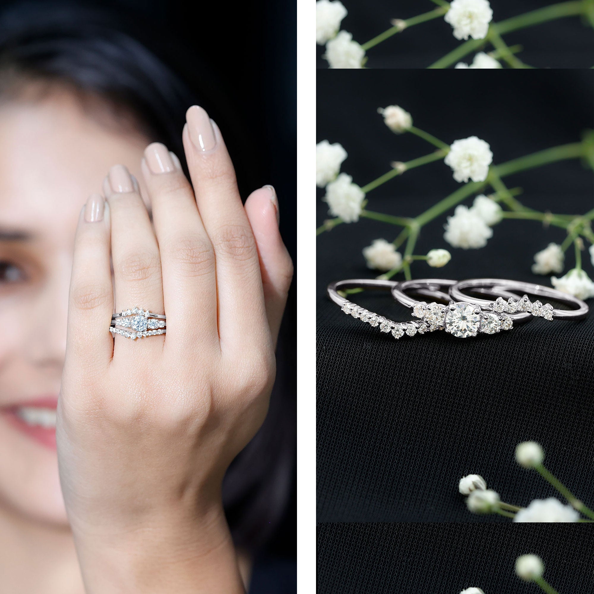Certified Moissanite Trio Bridal Ring Set