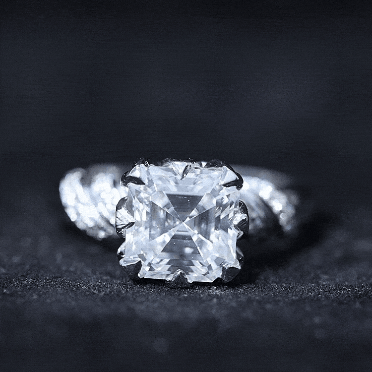 8 MM Asscher Cut Moissanite Solitaire Engagement Ring in Petal Prong Setting