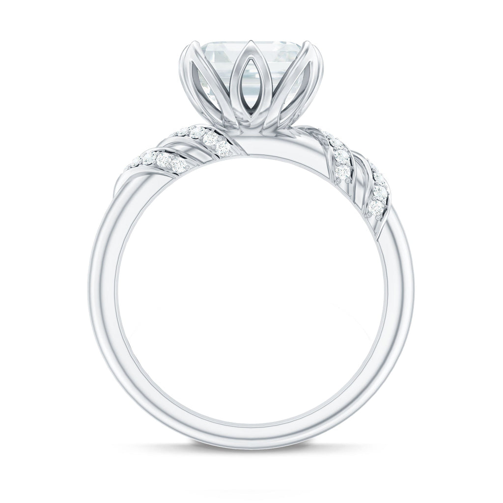 8 MM Asscher Cut Moissanite Solitaire Engagement Ring in Petal Prong Setting