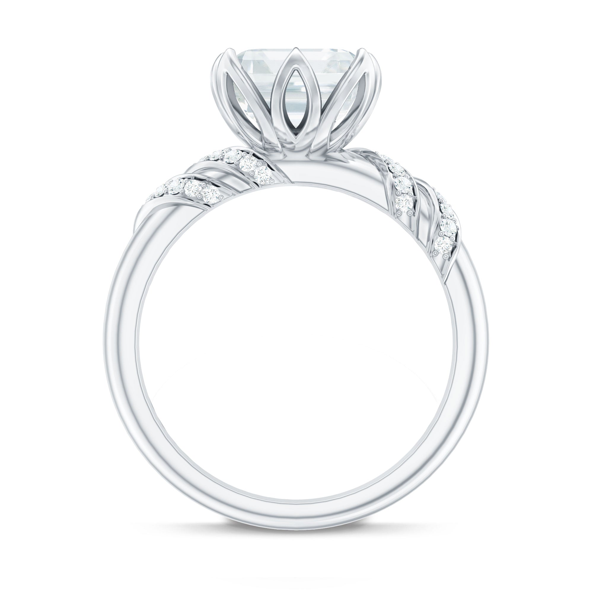 8 MM Asscher Cut Moissanite Solitaire Engagement Ring in Petal Prong Setting