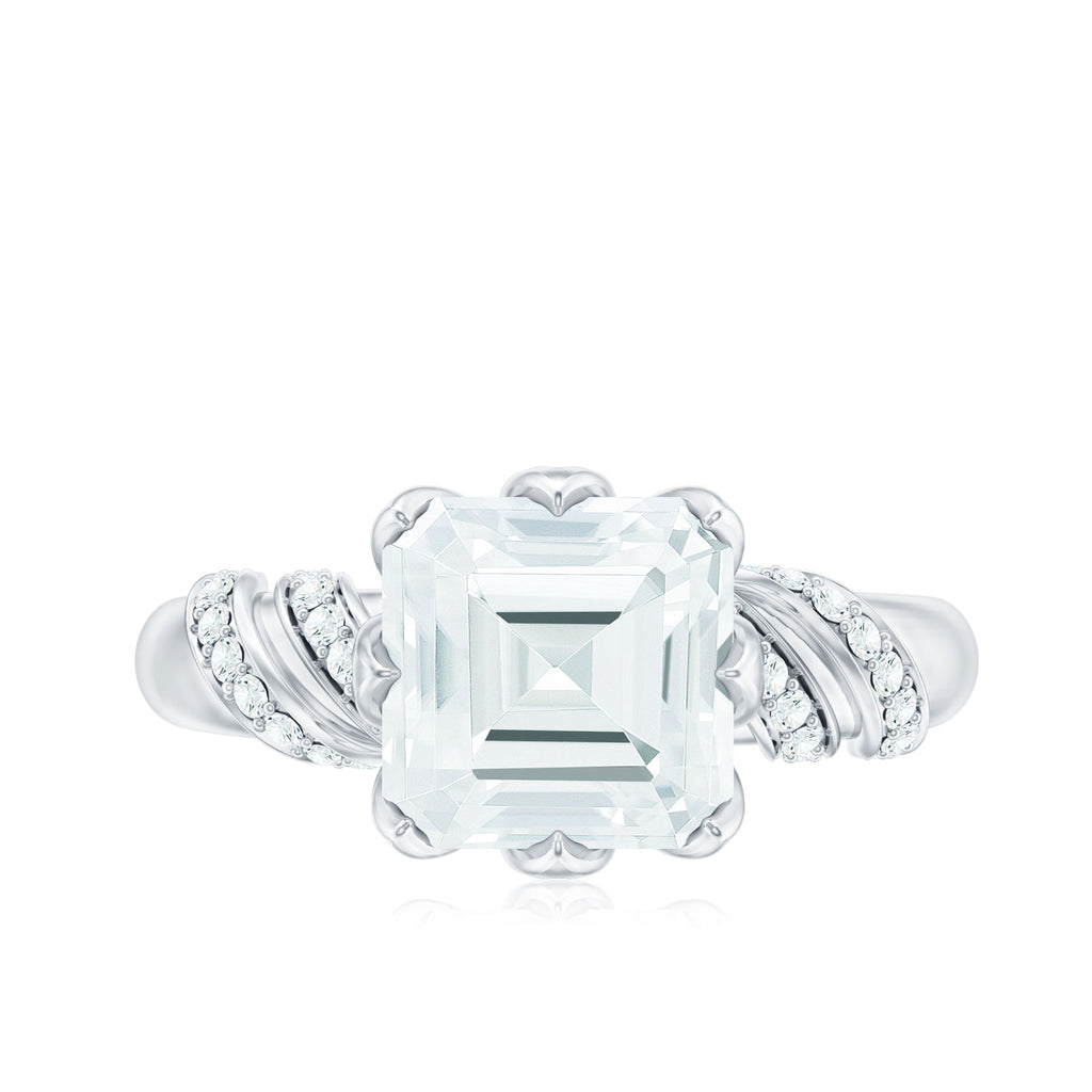 8 MM Asscher Cut Moissanite Solitaire Engagement Ring in Petal Prong Setting