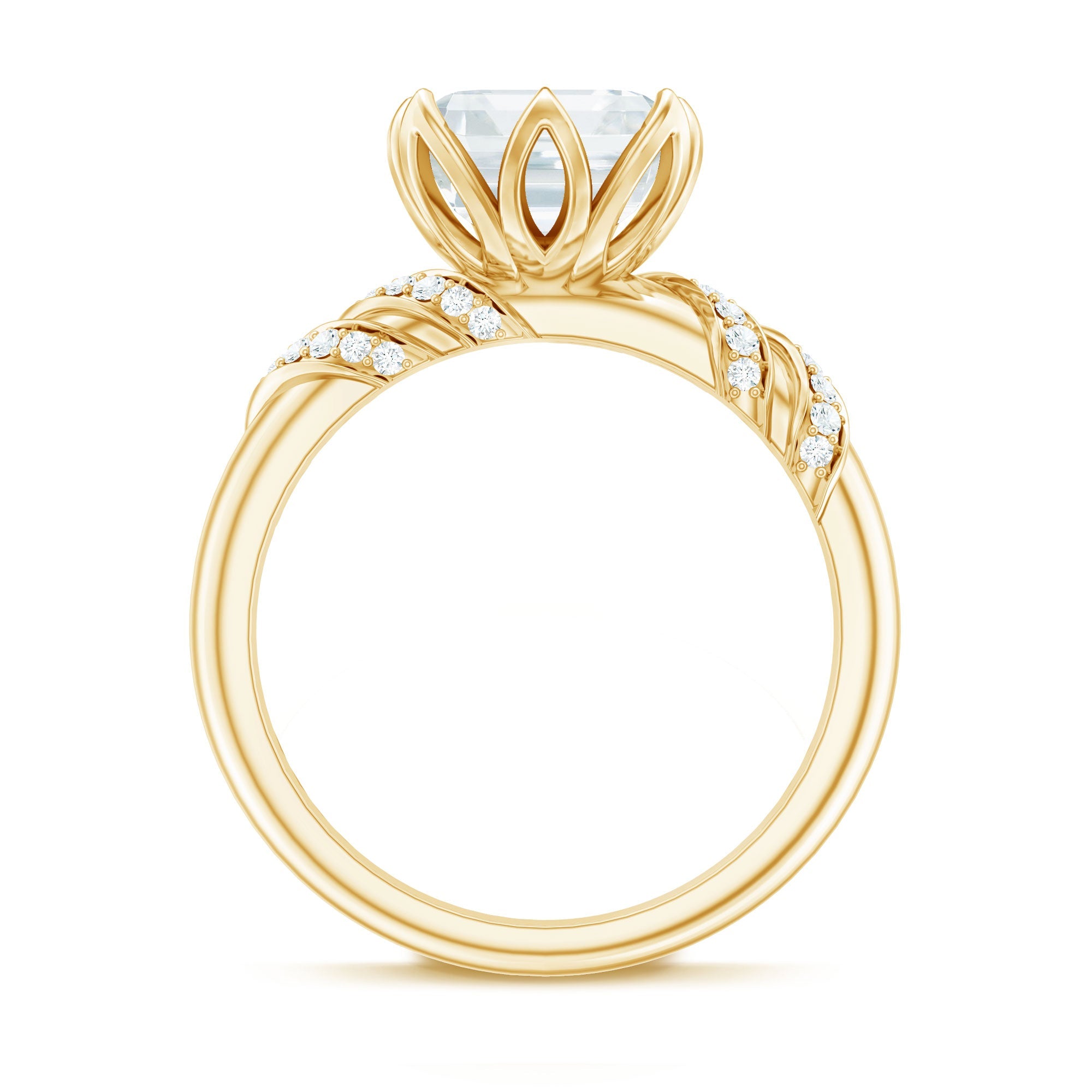 8 MM Asscher Cut Moissanite Solitaire Engagement Ring in Petal Prong Setting
