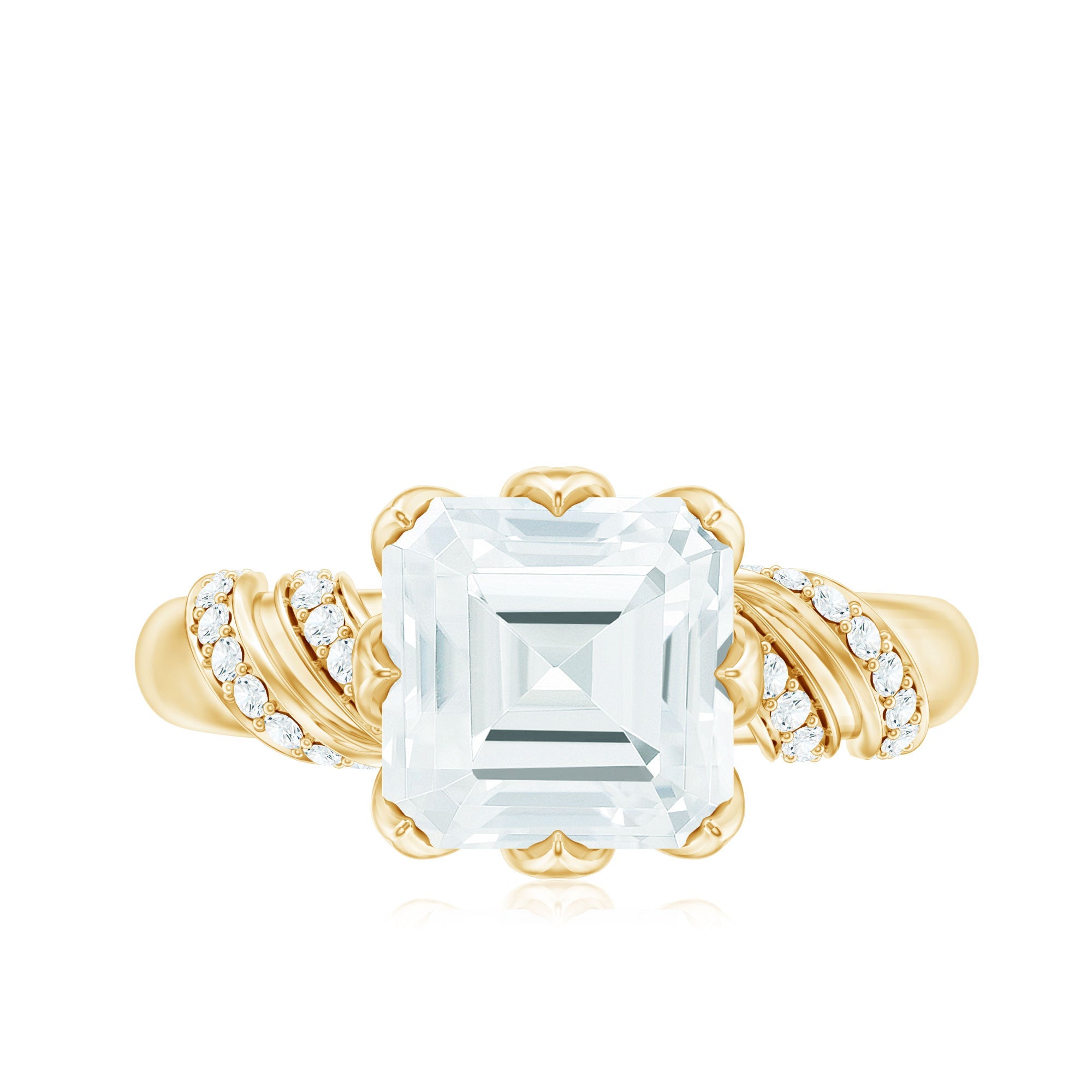 8 MM Asscher Cut Moissanite Solitaire Engagement Ring in Petal Prong Setting