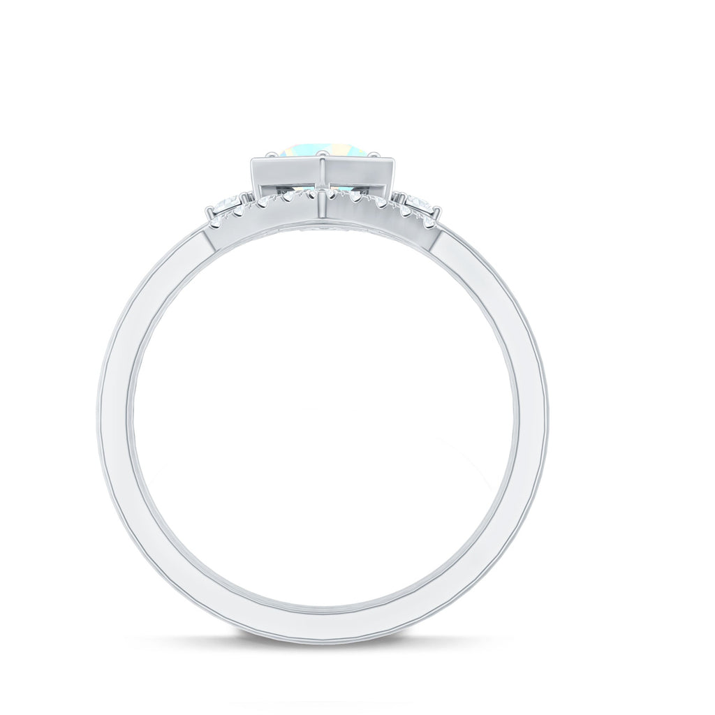 Vintage Inspired Opalescent Diamond Wedding Engagement Ring Set of 3