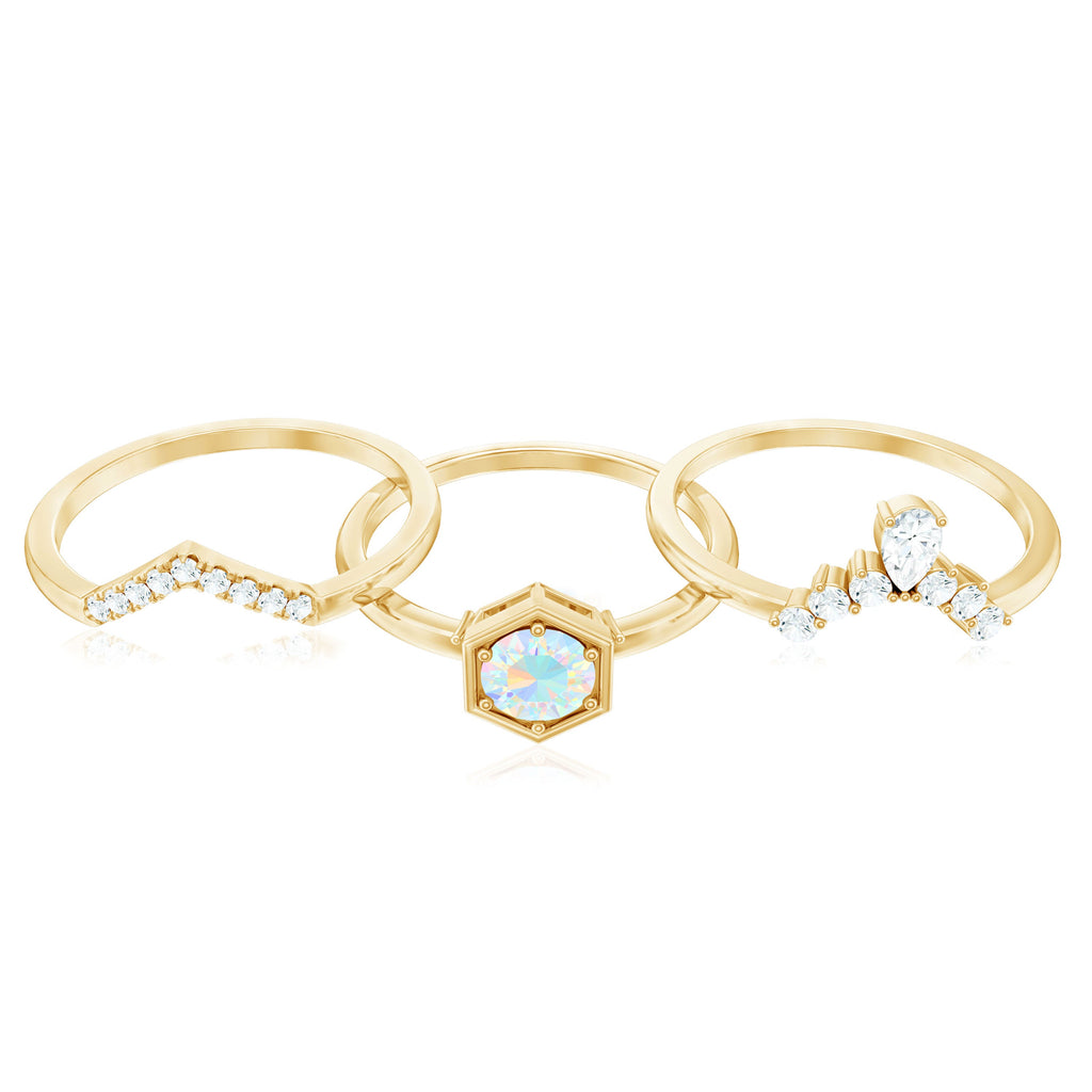 Vintage Inspired Opalescent Diamond Wedding Engagement Ring Set of 3
