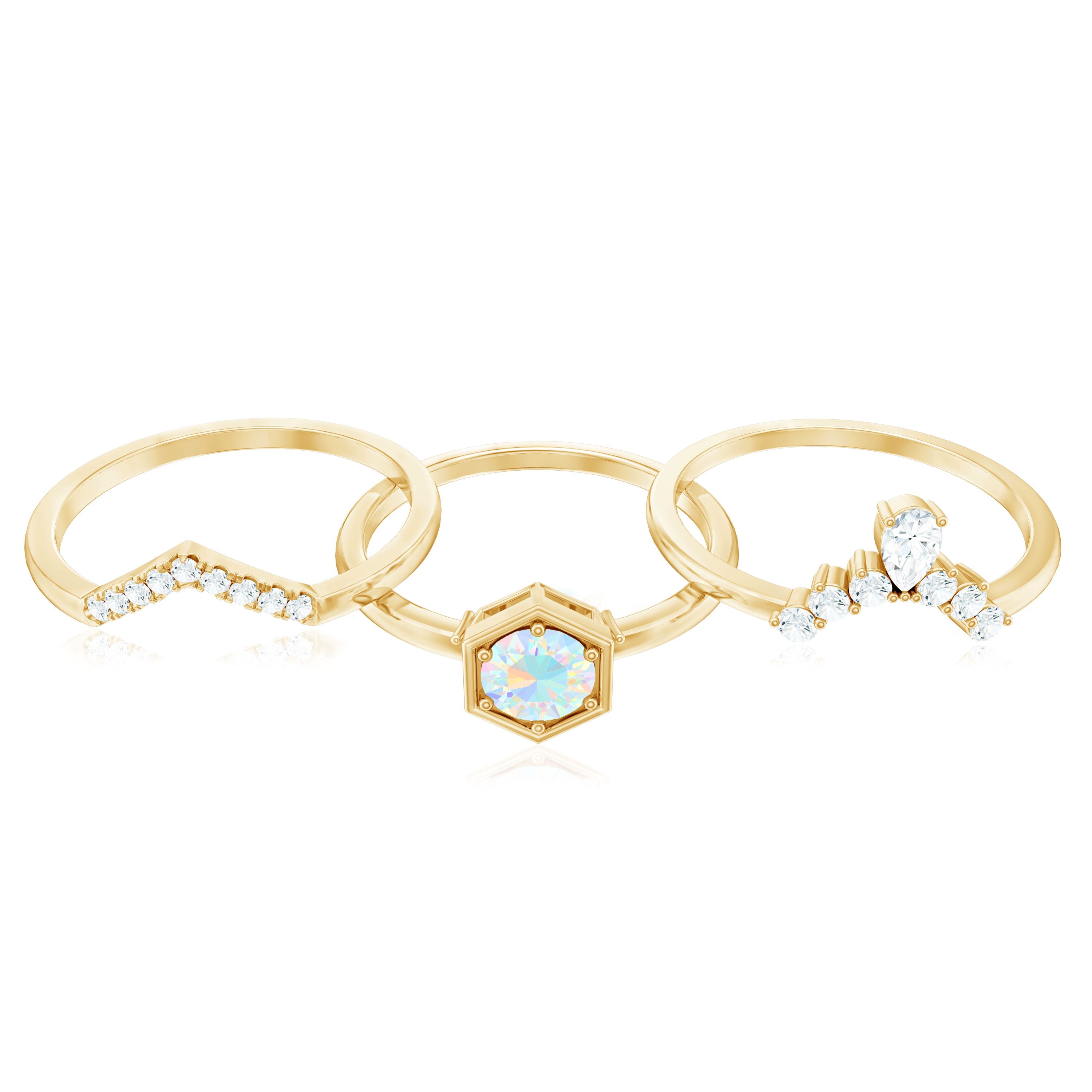 Vintage Inspired Opalescent Diamond Wedding Engagement Ring Set of 3