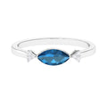 4x8mm Marquise cut London Blue Topaz East West Promise Ring with Diamond