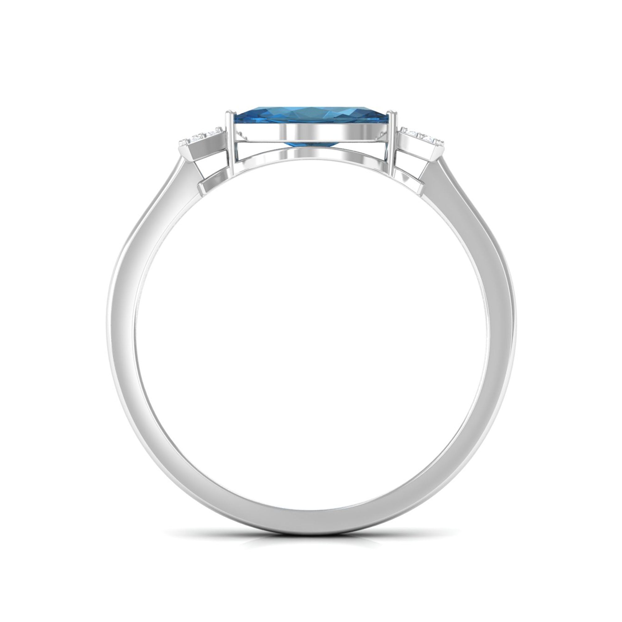4x8mm Marquise cut London Blue Topaz East West Promise Ring with Diamond
