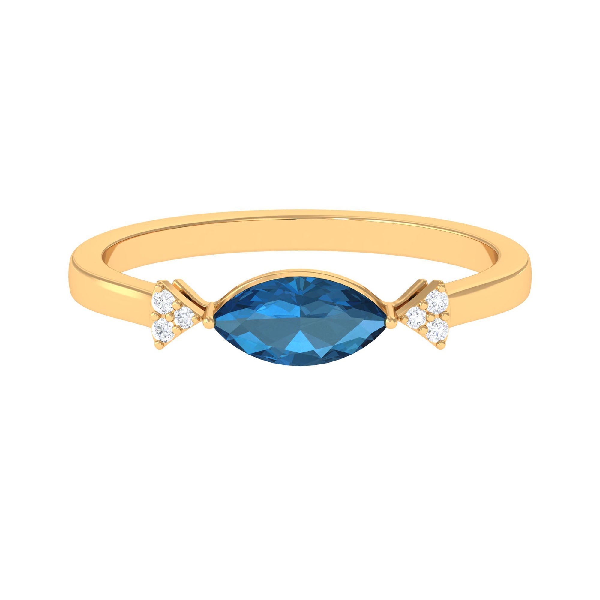 4x8mm Marquise cut London Blue Topaz East West Promise Ring with Diamond