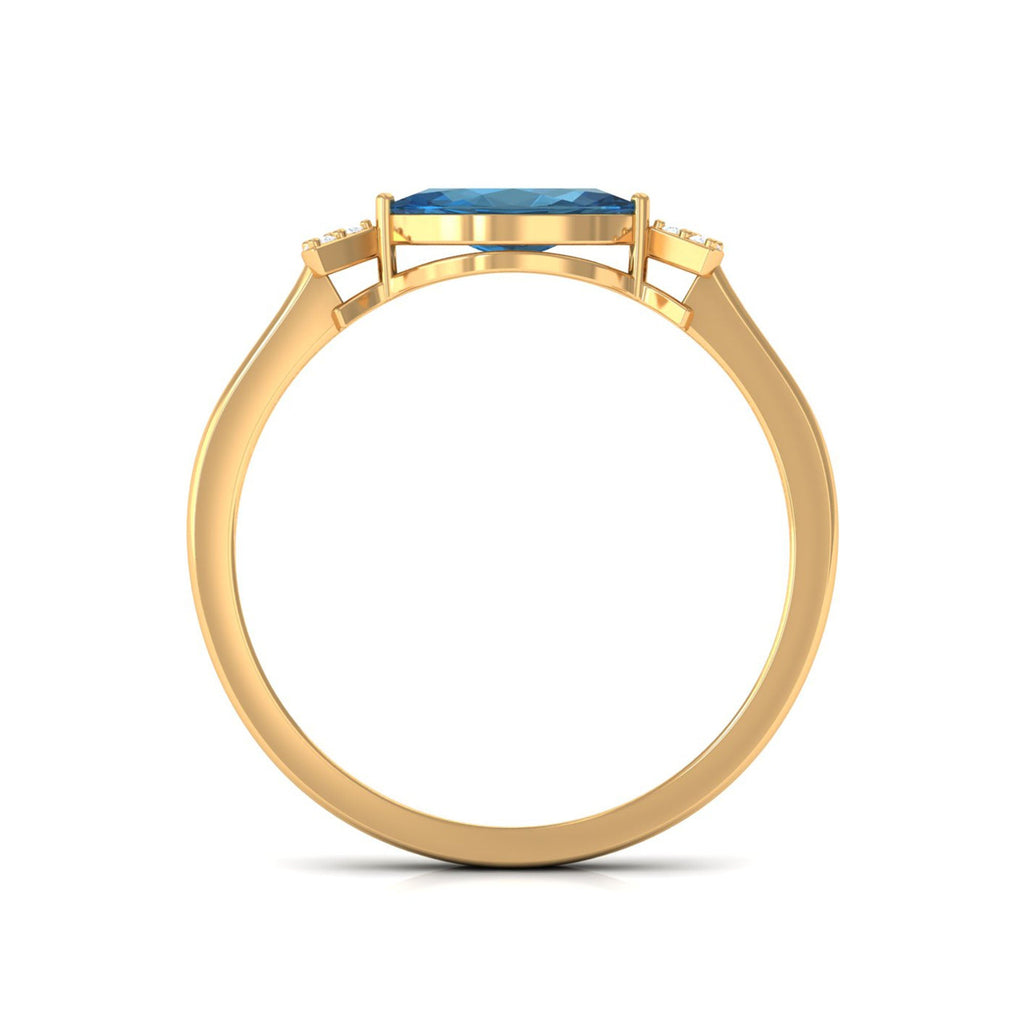 4x8mm Marquise cut London Blue Topaz East West Promise Ring with Diamond