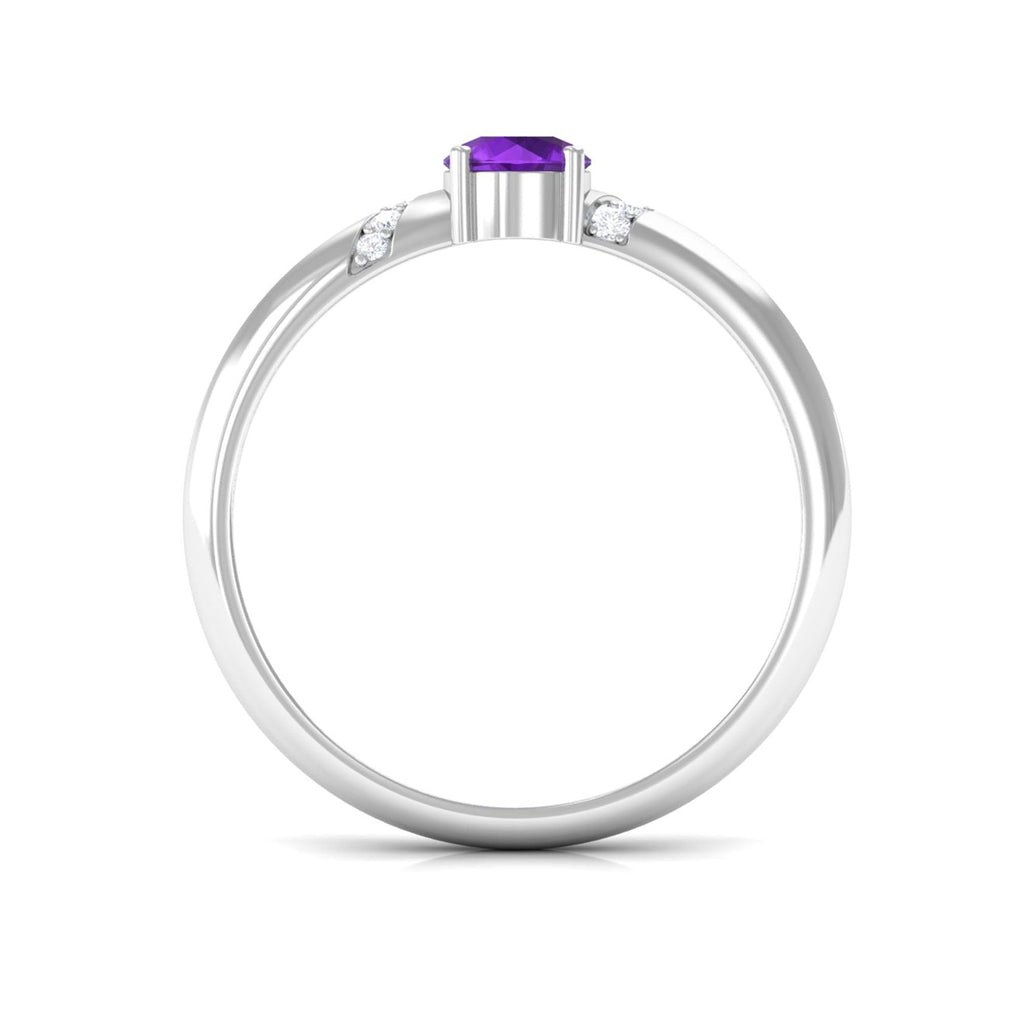 Round Amethyst Solitaire Promise Ring with Diamond