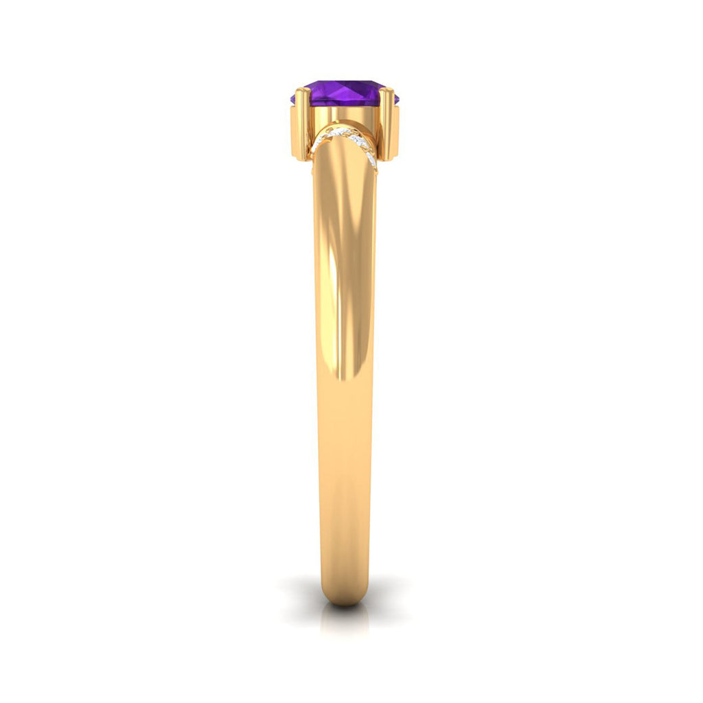 Round Amethyst Solitaire Promise Ring with Diamond