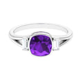1.50 CT Cushion Cut Amethyst Engagement Ring with Baguette Diamond