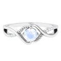 1/2 CT Claw Set Moonstone Solitaire Crossover Ring with Diamond