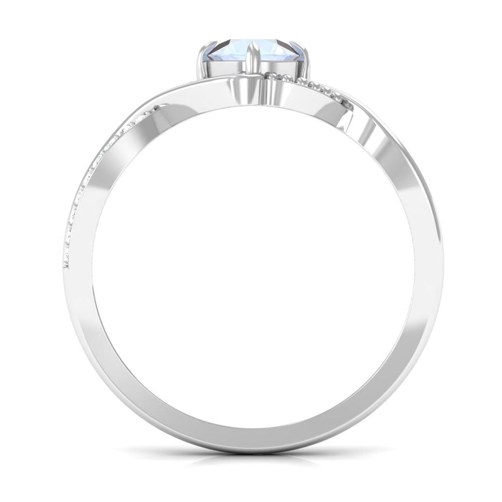 1/2 CT Claw Set Moonstone Solitaire Crossover Ring with Diamond