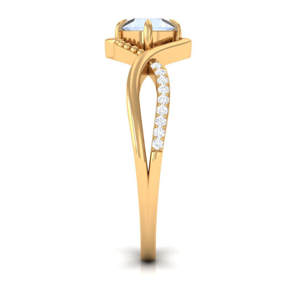 1/2 CT Claw Set Moonstone Solitaire Crossover Ring with Diamond
